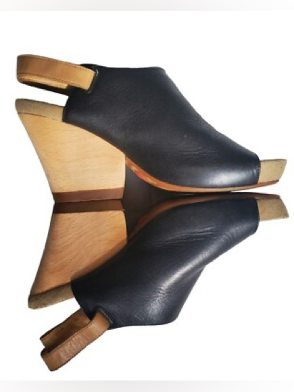 CAMPER Allegra Black Leather Open peep toe wedge sandal Size 38 (7-7.5)